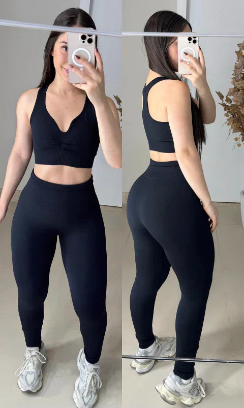 Conjunto legging poliamida todo texturizado Preto