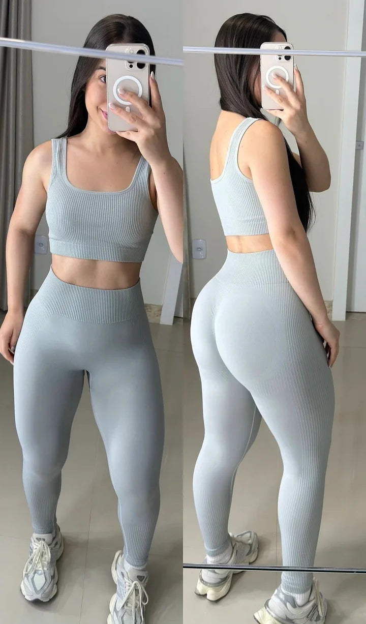 Conjunto legging texturizado cinza