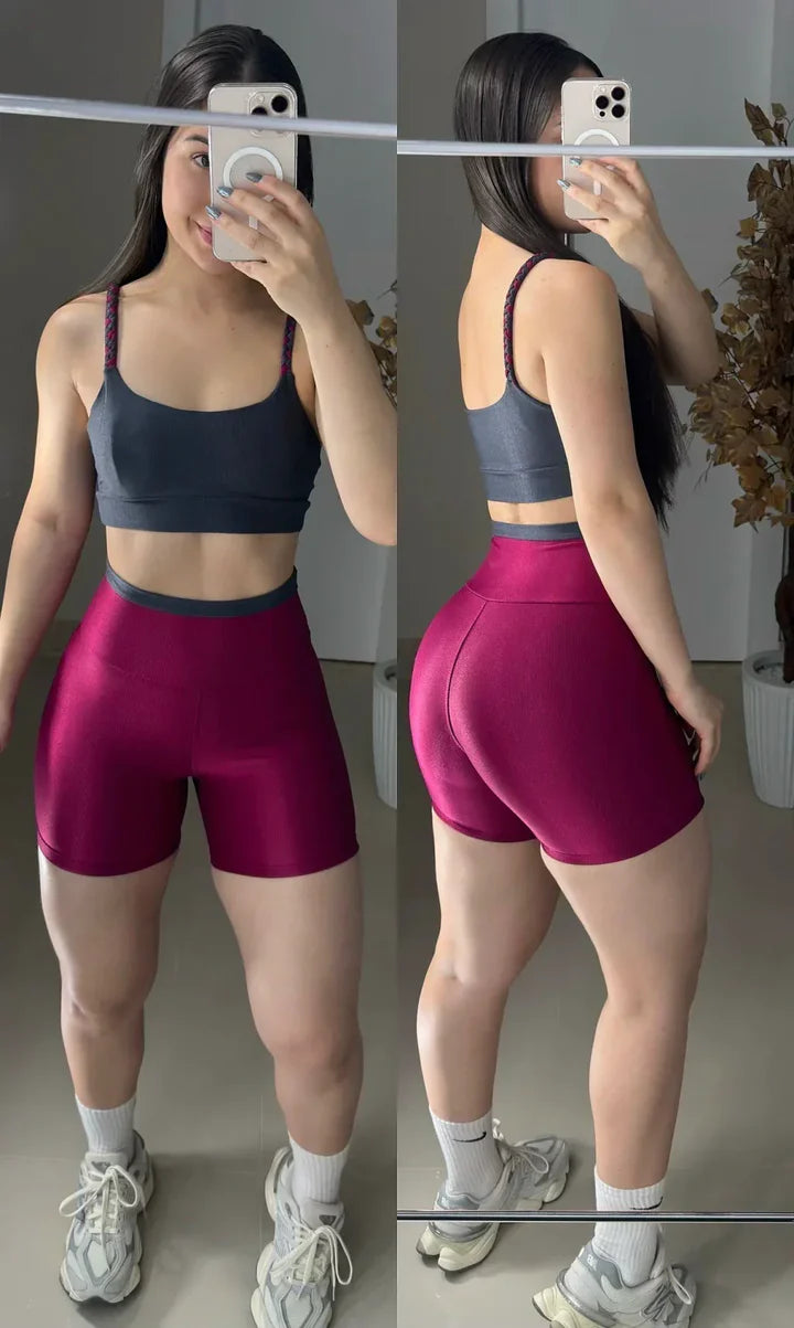 Conjunto Clean de short poliamida aveludado bicolor top trançado