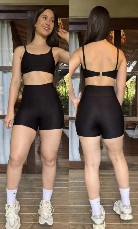 Conjunto Havana short poliamida aveludado com fecho nas costas