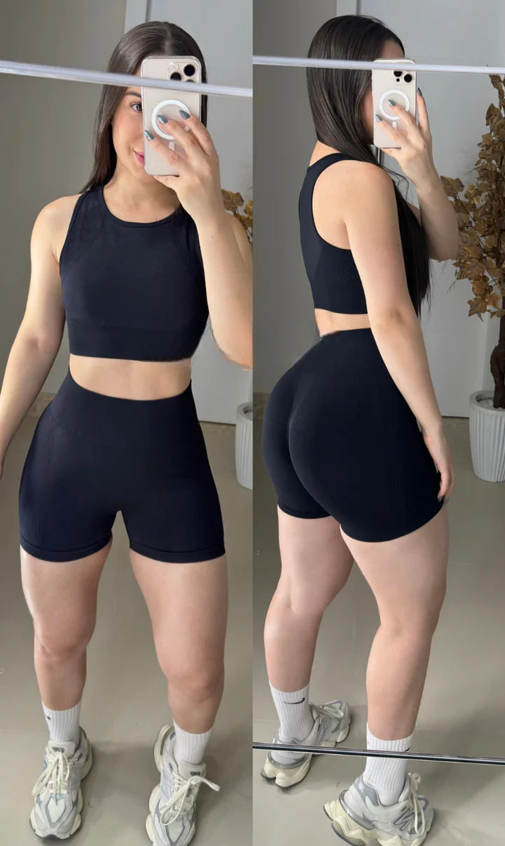 Conjunto short sem costura preto